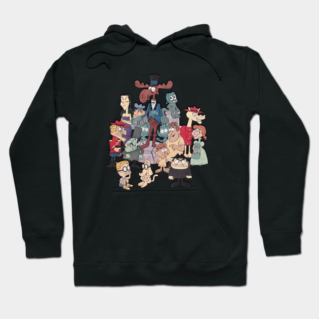 Distressed Rocky, Bullwinkle and Friends Authentic Vintage Style Hoodie by offsetvinylfilm